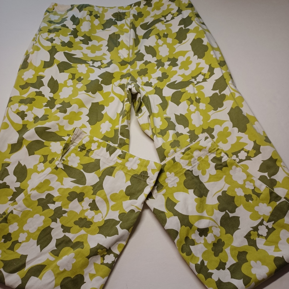 Floral style Pants green and white print handmade